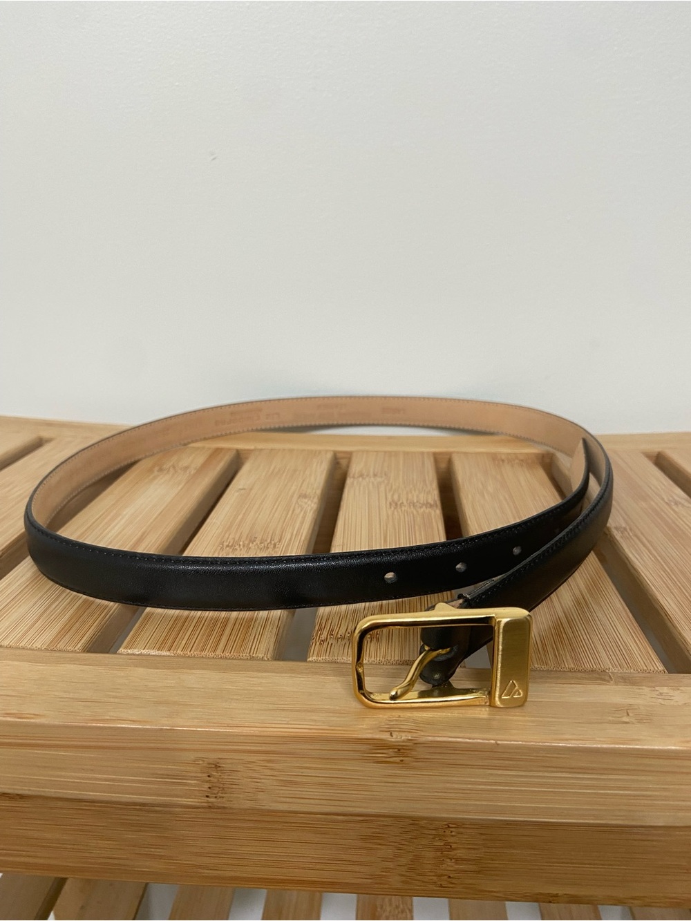 Liz Claiborne Black Leather Belt with Gold Buckle